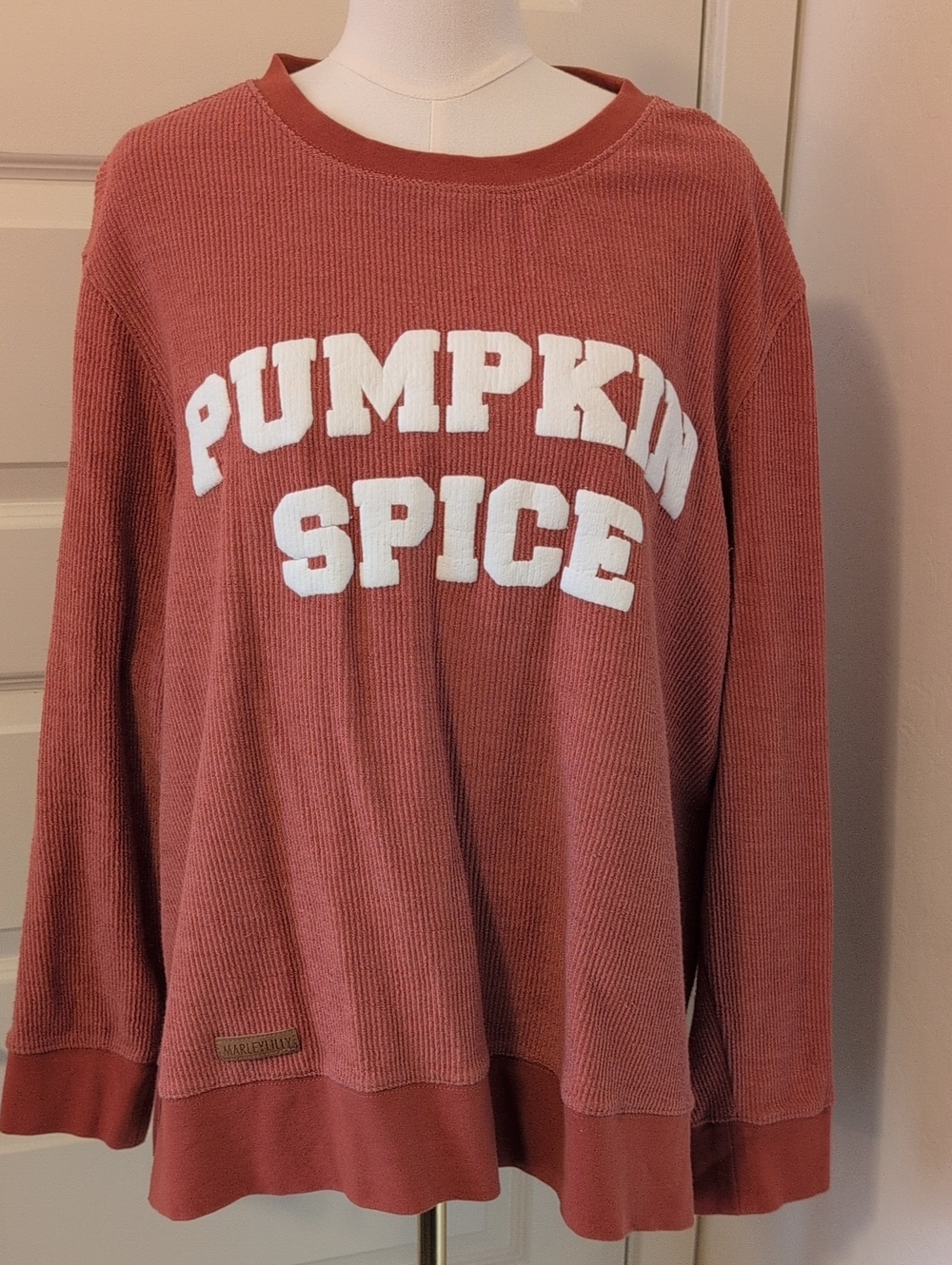 MARLEYLILLY Pumpkin Spice Crewneck Pullover Ribbed Rust Orange Plus Size 2X - Picture 2 of 10